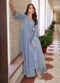 Aqua Blue Trendy Salwar Kameez in Faux Georgette with Embroidered - 3