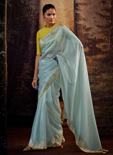 Aqua Blue Trendy Saree in Fancy Fabric with Border