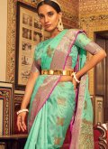 Aqua Blue Tussar Silk Woven Classic Designer Saree for Ceremonial - 1