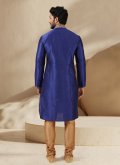 Art Banarasi Silk Kurta Pyjama in Blue Enhanced with Embroidered - 1