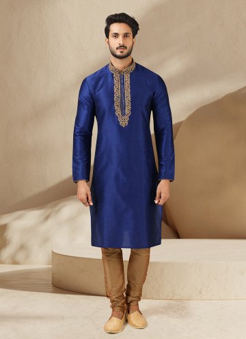 Art Banarasi Silk Kurta Pyjama in Blue Enhanced wi