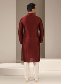 Art Banarasi Silk Kurta Pyjama in Maroon Enhanced with Embroidered - 1