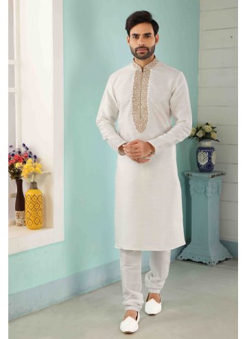 Art Banarasi Silk Kurta Pyjama in Off White Enhanced with Embroidered
