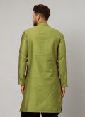Art Dupion Silk Angarkha in Green Enhanced with Embroidered - 1