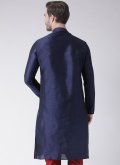 Art Dupion Silk Angarkha in Navy Blue Enhanced with Embroidered - 1
