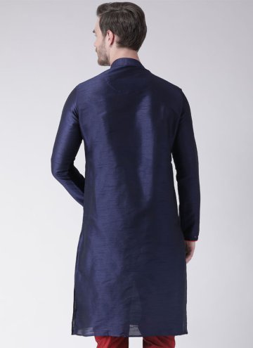 Art Dupion Silk Angarkha in Navy Blue Enhanced with Embroidered