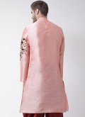 Art Dupion Silk Angarkha in Pink Enhanced with Embroidered - 1