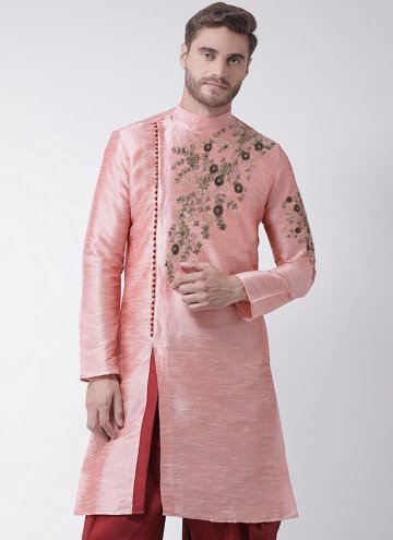 Art Dupion Silk Angarkha in Pink Enhanced with Embroidered