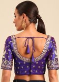 Art Dupion Silk Designer Blouse in Purple Enhanced with Embroidered - 1