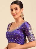 Art Dupion Silk Designer Blouse in Purple Enhanced with Embroidered - 2