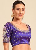 Art Dupion Silk Designer Blouse in Purple Enhanced with Embroidered - 3