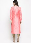 Art Dupion Silk Designer Kurti in Rose Pink Enhanced with Embroidered - 1
