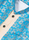 Art Dupion Silk Indo Western in Cream and Turquoise Enhanced with Foil Print - 5