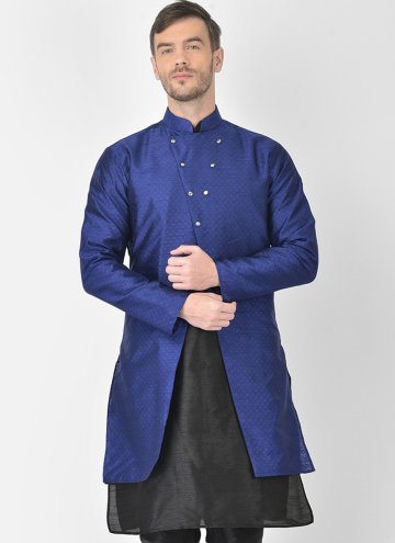 Art Dupion Silk Jacket Style in Blue Enhanced with