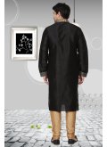 Art Dupion Silk Kurta Pyjama in Black Enhanced with Embroidered - 1