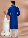 Art Dupion Silk Kurta Pyjama in Blue Enhanced with Plain Work - 3