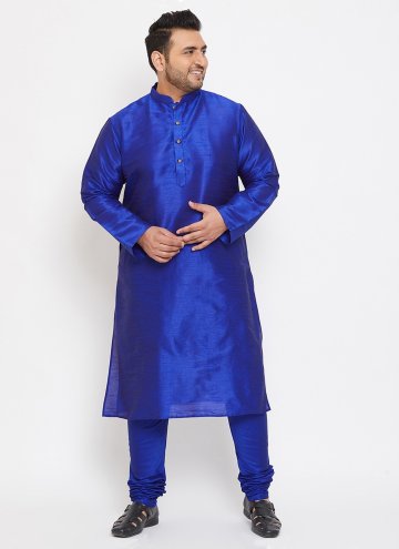 Art Dupion Silk Kurta Pyjama in Blue Enhanced with
