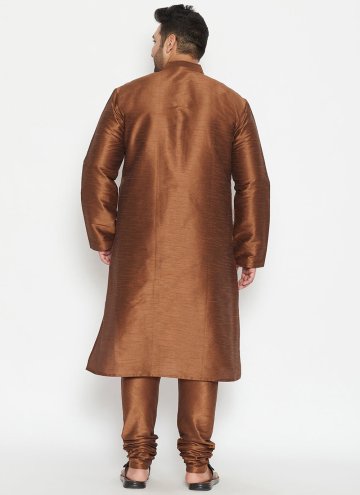Art Dupion Silk Kurta Pyjama in Brown Enhanced with Plain Work