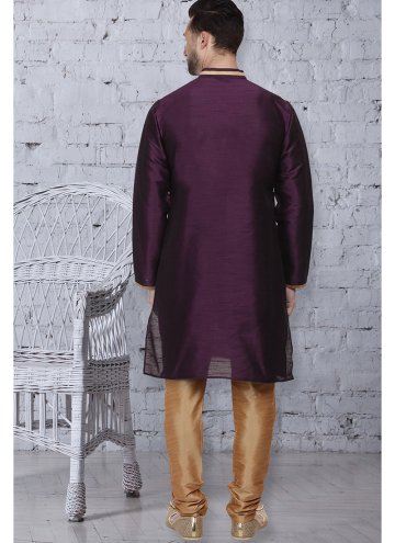 Art Dupion Silk Kurta Pyjama in Purple Enhanced with Embroidered