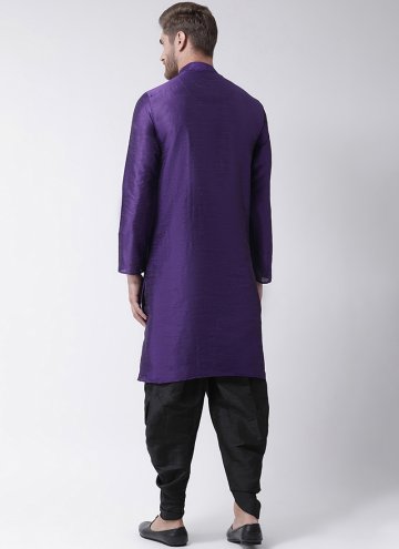 Art Dupion Silk Kurta Pyjama in Purple Enhanced with Plain Work