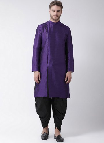 Art Dupion Silk Kurta Pyjama in Purple Enhanced wi