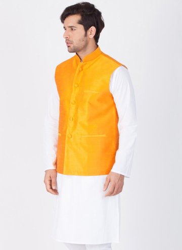 Art Dupion Silk Nehru Jackets in Yellow Enhanced w