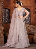 Art Silk A Line Lehenga Choli in Lavender Enhanced with Embroidered - 1