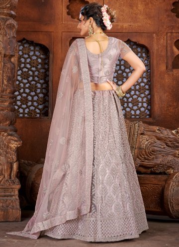 Art Silk A Line Lehenga Choli in Lavender Enhanced with Embroidered