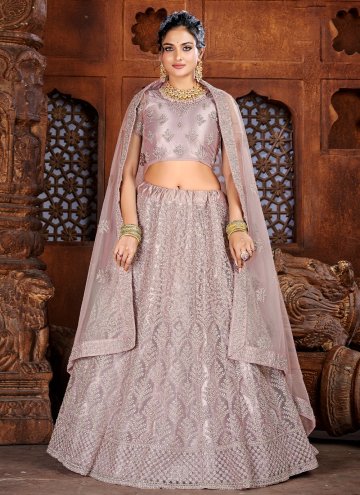 Art Silk A Line Lehenga Choli in Lavender Enhanced with Embroidered
