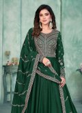 Art Silk Anarkali Salwar Kameez in Green Enhanced with Embroidered - 1