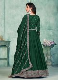 Art Silk Anarkali Salwar Kameez in Green Enhanced with Embroidered - 2