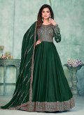 Art Silk Anarkali Salwar Kameez in Green Enhanced with Embroidered - 3
