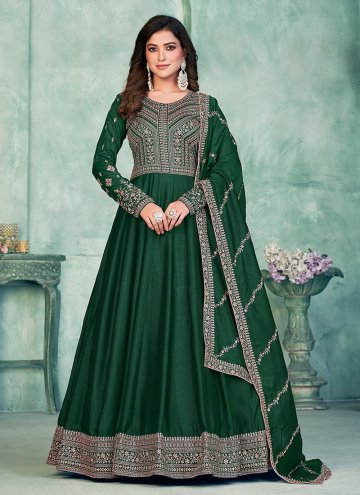 Art Silk Anarkali Salwar Kameez in Green Enhanced 