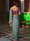 Art Silk Contemporary Saree in Sea Green Enhanced with Lace - 3