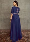 Art Silk Designer Kurti in Navy Blue Enhanced with Embroidered - 1