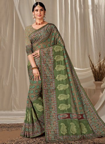 Art Silk Designer Saree in Green Enhanced with Emb