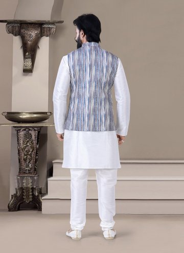 Art Silk Kurta Payjama With Jacket in Multi Colour and White Enhanced with Printed