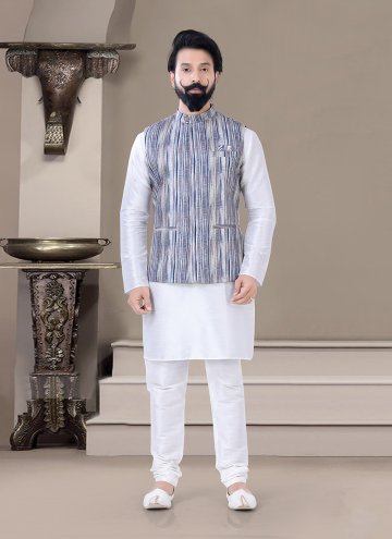 Art Silk Kurta Payjama With Jacket in Multi Colour and White Enhanced with Printed