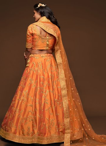 Art Silk Lehenga Choli in Orange Enhanced with Embroidered