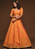 Art Silk Lehenga Choli in Orange Enhanced with Embroidered - 2