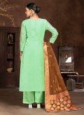 Art Silk Palazzo Suit in Green Enhanced with Hand Work - 2