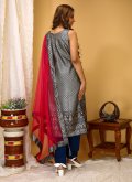 Art Silk Pant Style Suit in Blue Enhanced with Woven - 2
