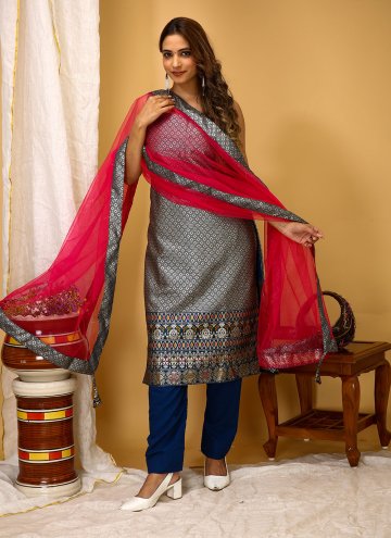 Art Silk Pant Style Suit in Blue Enhanced with Wov
