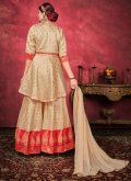 Art Silk Salwar Suit in Beige Enhanced with Woven - 1