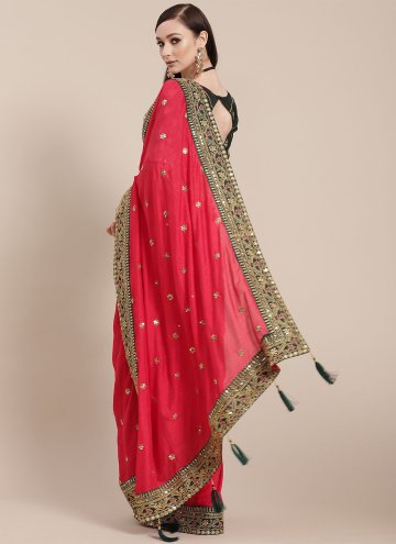 Art Silk Traditional Saree in Pink Enhanced with Embroidered