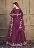 Art Silk Trendy Salwar Kameez in Purple Enhanced with Embroidered - 1