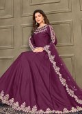 Art Silk Trendy Salwar Kameez in Purple Enhanced with Embroidered - 2