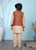 Attractive Beige and Rust Cotton Silk Jacquard Work Kurta Payjama With Jacket - 1