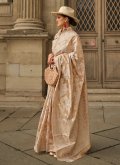 Attractive Beige Handloom Cotton Chikankari Work Classic Designer Saree for Ceremonial - 1