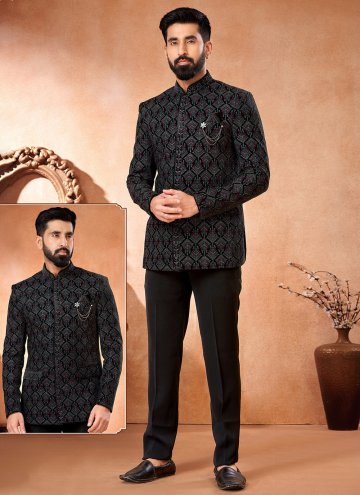 Attractive Black and Multi Colour Velvet Embroidered Jodhpuri Jacket for Ceremonial